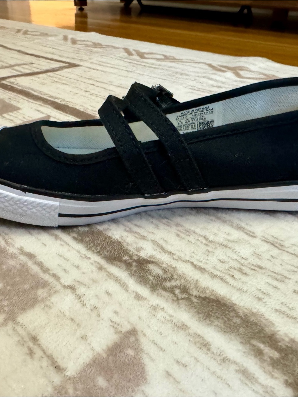 Converse Black Canvas Mary Jane Sneakers with White Toe Cap and Double Straps - Picture 3 of 6